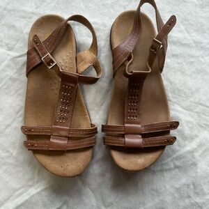 REVITALIGN Brown Sandals with Woven Design and Adjustable Ankle Strap